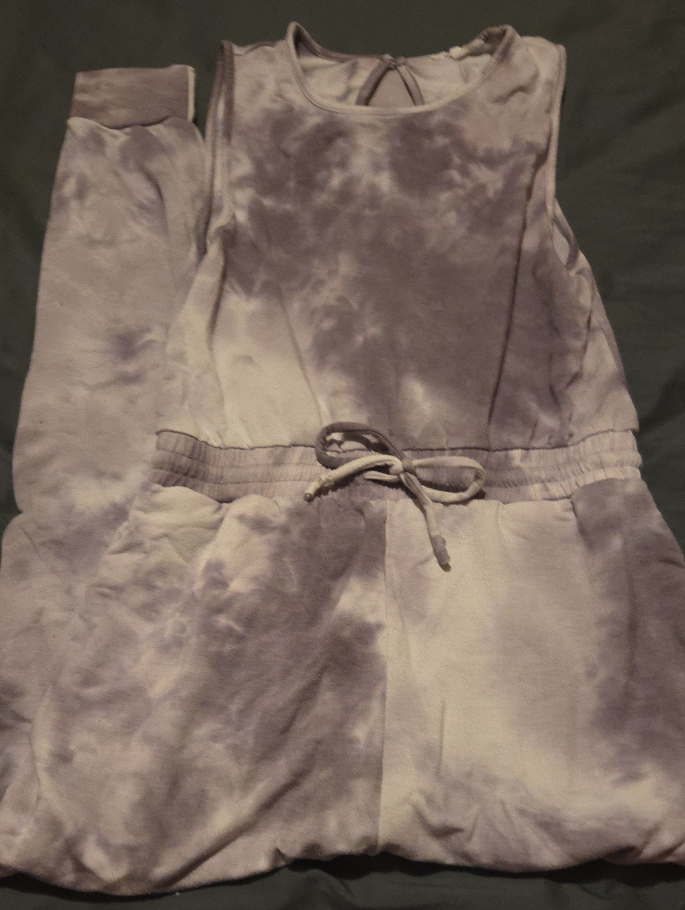 Sleeveless Lavender Tie-Dye Drawstring Jumpsuit